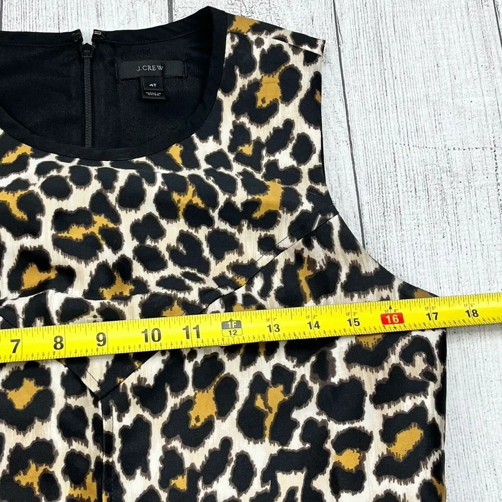J Crew A-Line Leopard Shift Mini Dress Sz 4 Black Sleeveless Animal  Print Comfy